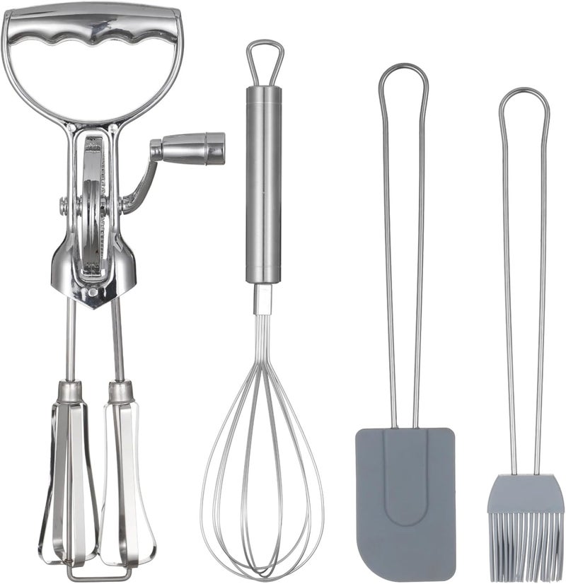Homaisson Rotary Egg Beater Set, Manual Rotating Beater with Mixer, Silicone Brush, and Spatula, Double-head Hand Push Whisk, Household Ehisk Accessories for Baking - Image 5
