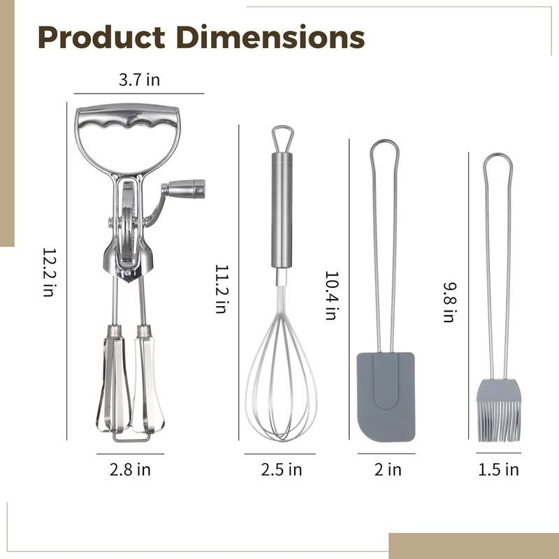 Homaisson Rotary Egg Beater Set, Manual Rotating Beater with Mixer, Silicone Brush, and Spatula, Double-head Hand Push Whisk, Household Ehisk Accessories for Baking - Image 2