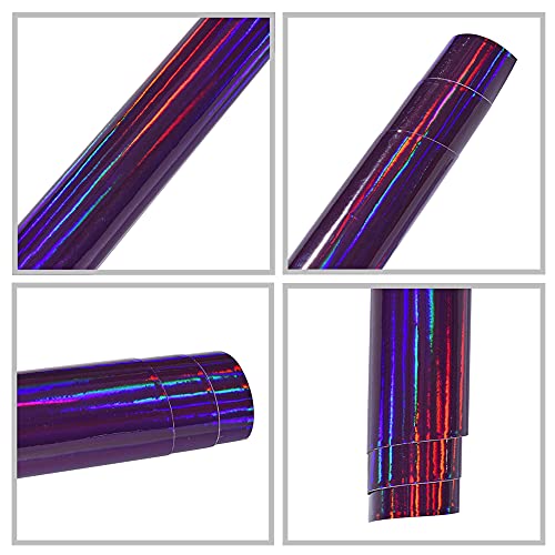 AUMOHALL Holographic Laser Rainbow Car Vinyl Wrap Glossy Chrome Purple Self Adhesive Car Body Wrap Film, 7.87'' x 59.84'' - Image 2