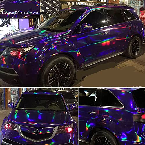 AUMOHALL Holographic Laser Rainbow Car Vinyl Wrap Glossy Chrome Purple Self Adhesive Car Body Wrap Film, 7.87'' x 59.84'' - Image 5