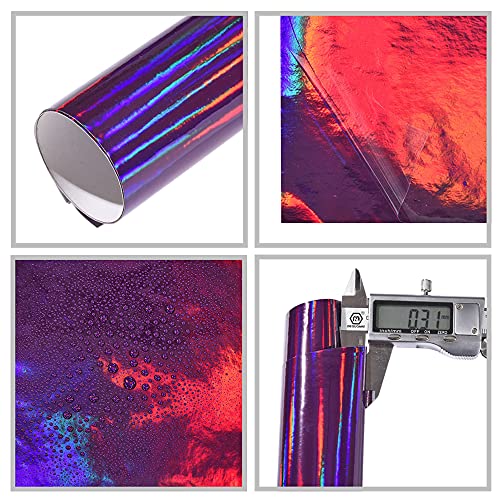 AUMOHALL Holographic Laser Rainbow Car Vinyl Wrap Glossy Chrome Purple Self Adhesive Car Body Wrap Film, 7.87'' x 59.84'' - Image 3