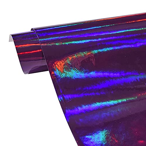 AUMOHALL Holographic Laser Rainbow Car Vinyl Wrap Glossy Chrome Purple Self Adhesive Car Body Wrap Film, 7.87'' x 59.84'' - Image 1