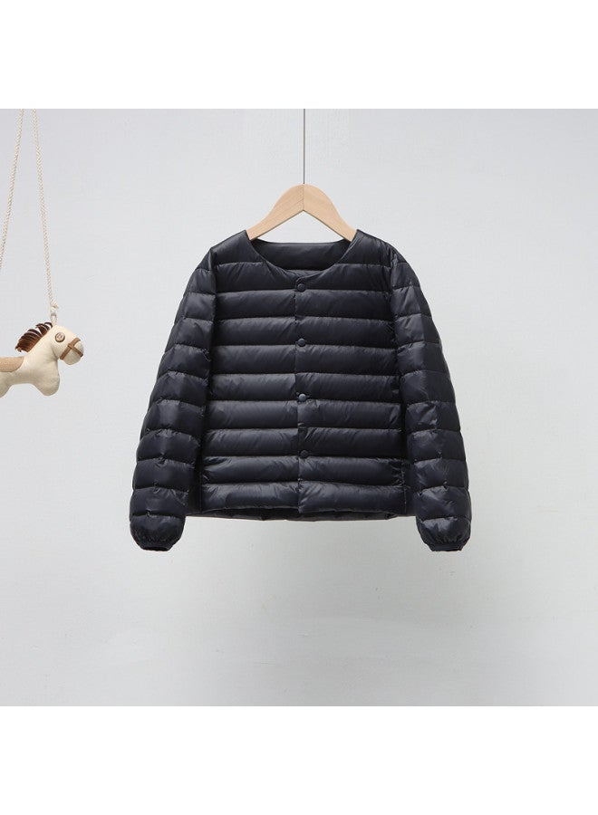 Pinghu Men's Women's Kids' Clothing Autumn Winter Round Neck Down Vest New Style Lightweight Warmth Simple Solid Color Long Sleeve Down Jacket