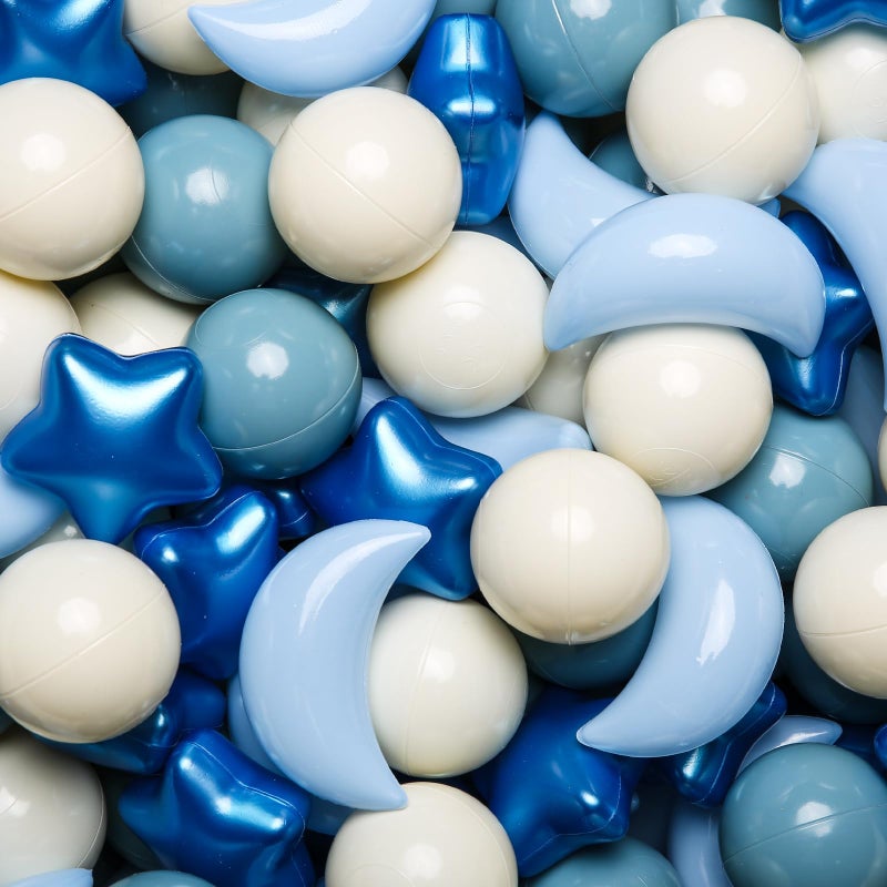 GOGOSO Ball Pit Balls Stars Moon Shapes Plastic Pitballs for Toddler Play Tent Baby Photo Props Kids Pool Water Toys Kiddie Pool Party Decor Pearl BlueCream BlueWhite50PCS - Image 3