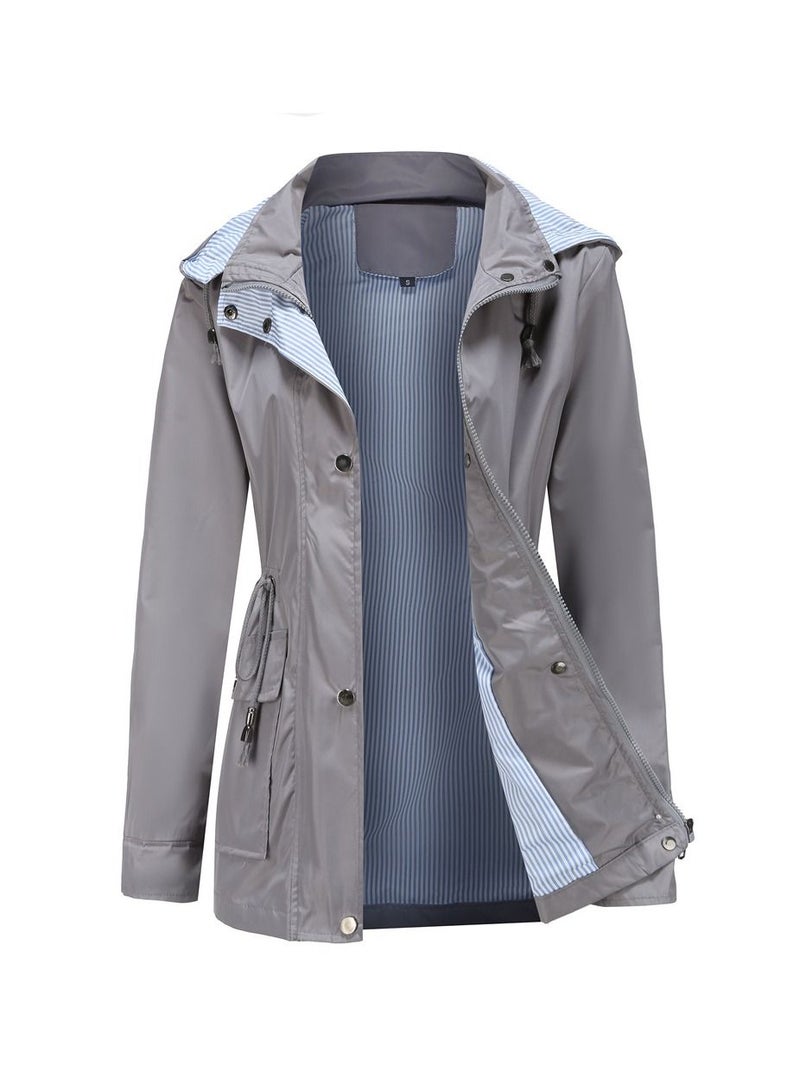 Loquat New Women's Autumn/Winter Detachable Hooded Windbreaker Grey  - Image 1