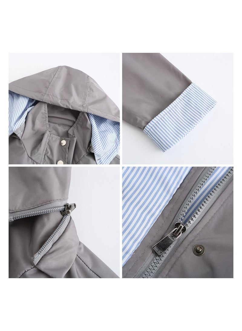 Loquat New Women's Autumn/Winter Detachable Hooded Windbreaker Grey  - Image 2