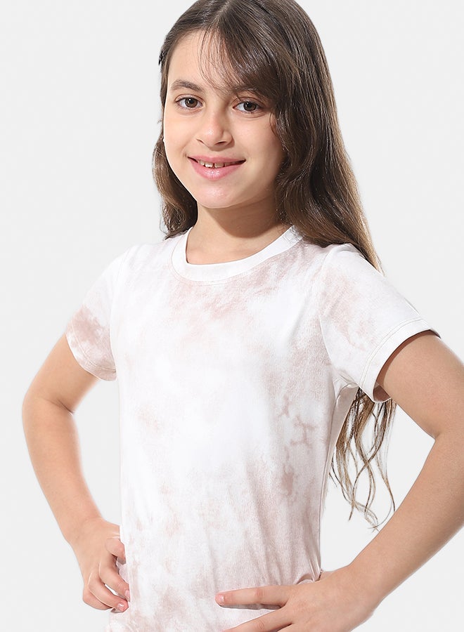 Andora Self Pattern Elastic Waist Girls Pajama_Beige and Off White - Image 4