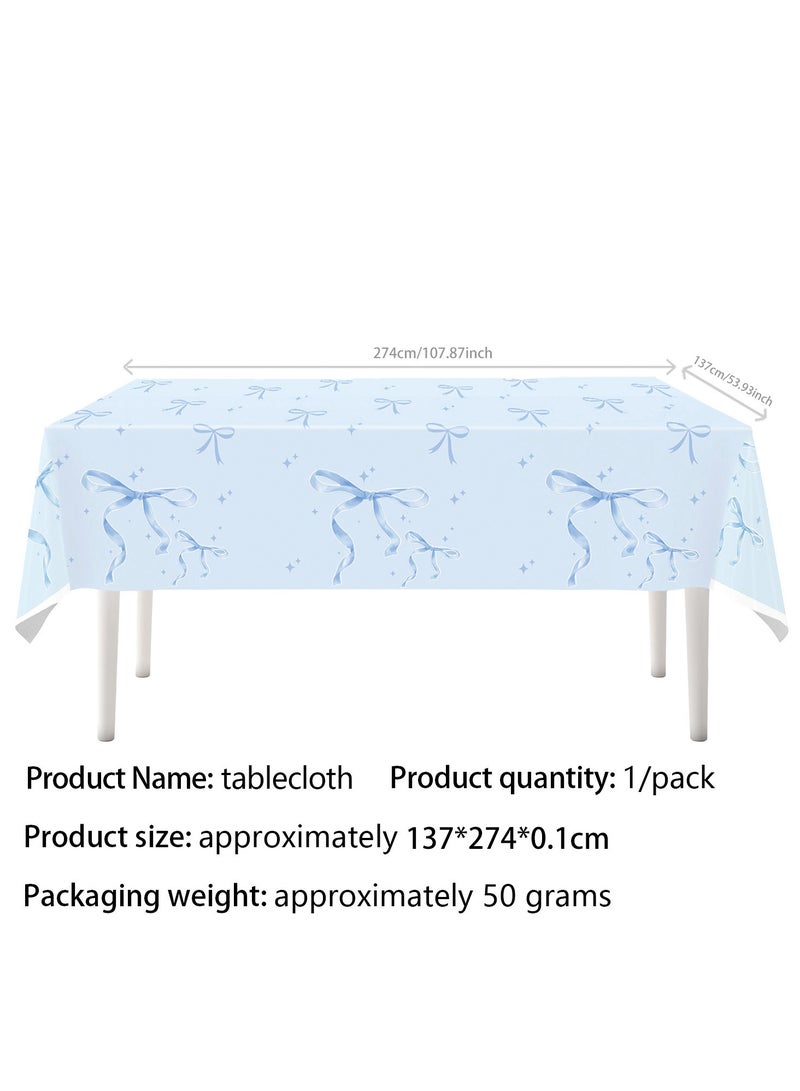 Blue Bow Birthday Party Supplies Serve 10, Birthday Decorations Include Bow Plates, Napkins, Cups, Banner,Tablecloth, knife, folk and spoon - Image 2