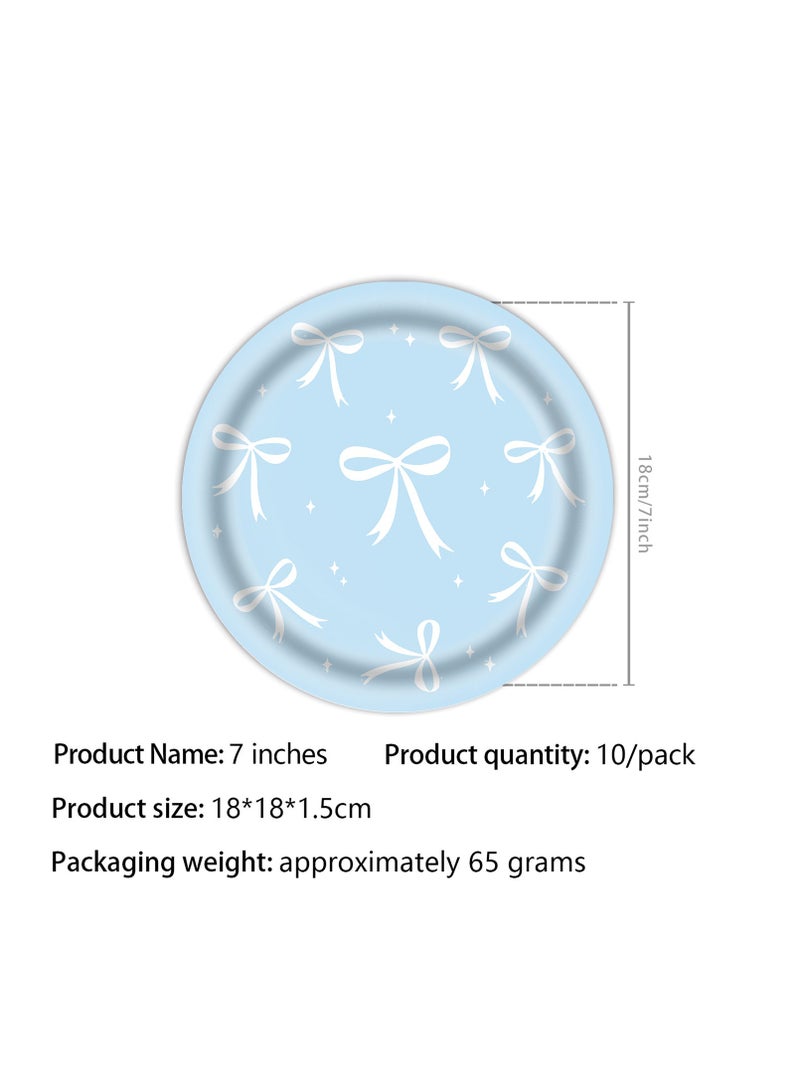 Blue Bow Birthday Party Supplies Serve 10, Birthday Decorations Include Bow Plates, Napkins, Cups, Banner,Tablecloth, knife, folk and spoon - Image 3