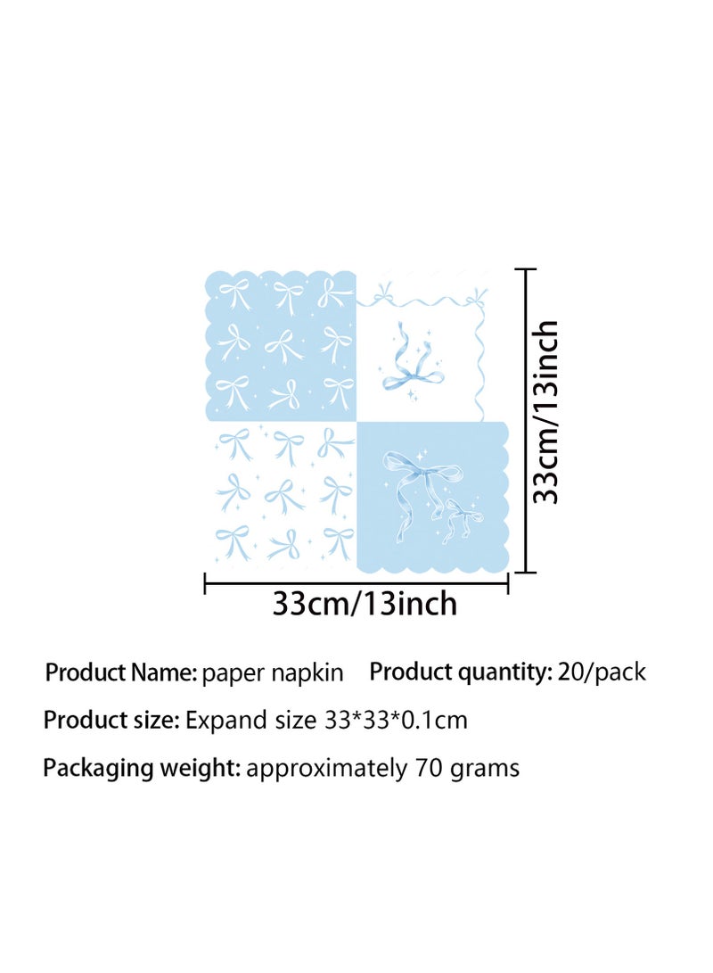 Blue Bow Birthday Party Supplies Serve 10, Birthday Decorations Include Bow Plates, Napkins, Cups, Banner,Tablecloth, knife, folk and spoon - Image 4