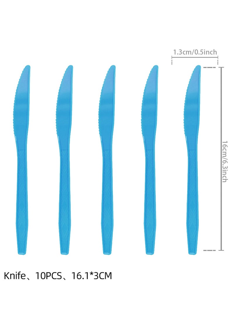 Blue Bow Birthday Party Supplies Serve 10, Birthday Decorations Include Bow Plates, Napkins, Cups, Banner,Tablecloth, knife, folk and spoon - Image 5