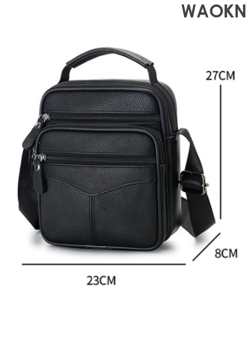 WAOKN Leather Shoulder Bag for Men and women , Crossbody Top Handle Sling Business Bag , Messenger Bag Black Handbag ,Casual and fashionable, lightweight and dirt resistant, waterproof and wear-resistant , unisex , black . - Image 3
