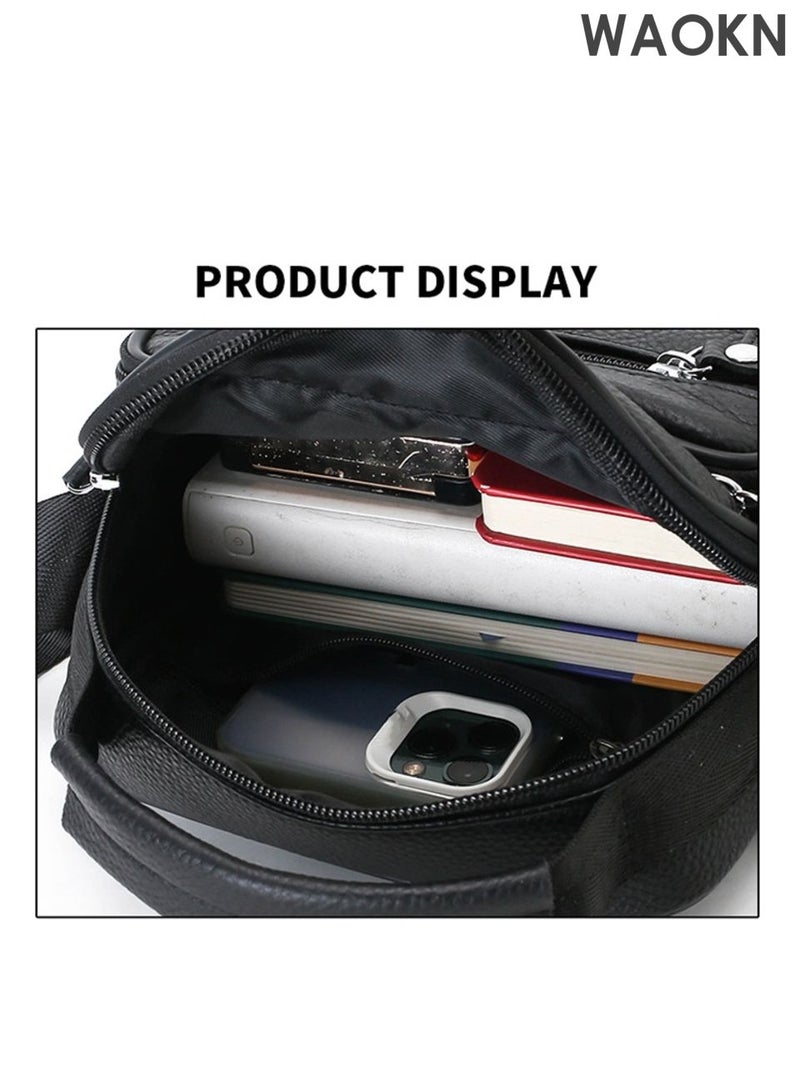 WAOKN Leather Shoulder Bag for Men and women , Crossbody Top Handle Sling Business Bag , Messenger Bag Black Handbag ,Casual and fashionable, lightweight and dirt resistant, waterproof and wear-resistant , unisex , black . - Image 4