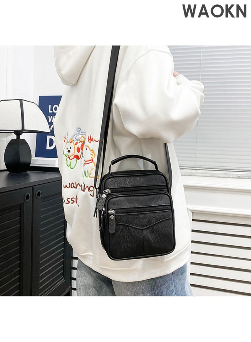 WAOKN Leather Shoulder Bag for Men and women , Crossbody Top Handle Sling Business Bag , Messenger Bag Black Handbag ,Casual and fashionable, lightweight and dirt resistant, waterproof and wear-resistant , unisex , black . - Image 5