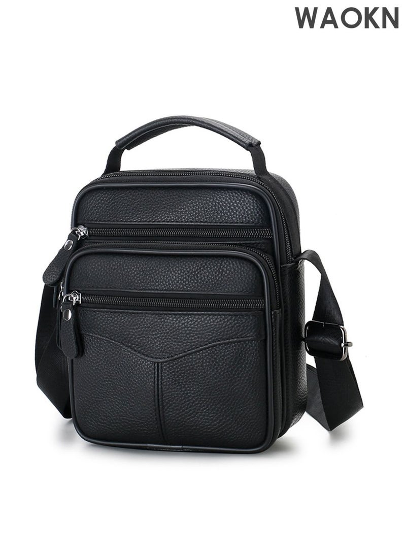 WAOKN Leather Shoulder Bag for Men and women , Crossbody Top Handle Sling Business Bag , Messenger Bag Black Handbag ,Casual and fashionable, lightweight and dirt resistant, waterproof and wear-resistant , unisex , black . - Image 1