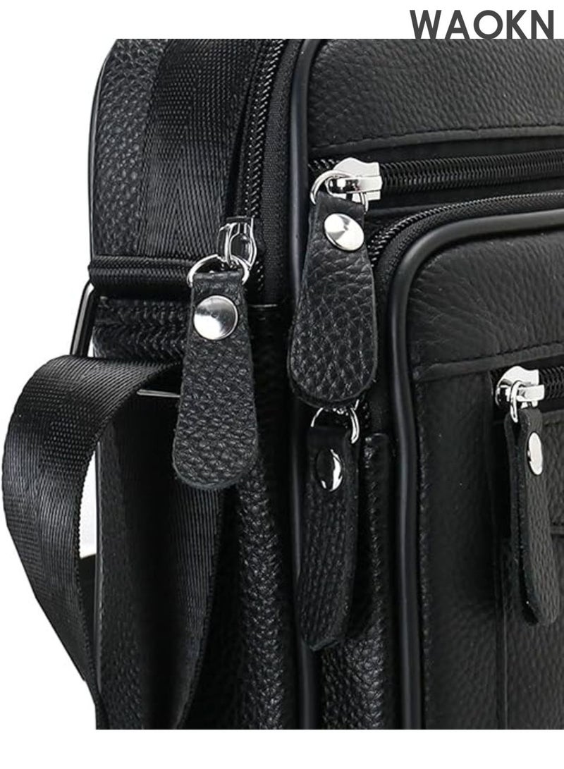 WAOKN Leather Shoulder Bag for Men and women , Crossbody Top Handle Sling Business Bag , Messenger Bag Black Handbag ,Casual and fashionable, lightweight and dirt resistant, waterproof and wear-resistant , unisex , black . - Image 2