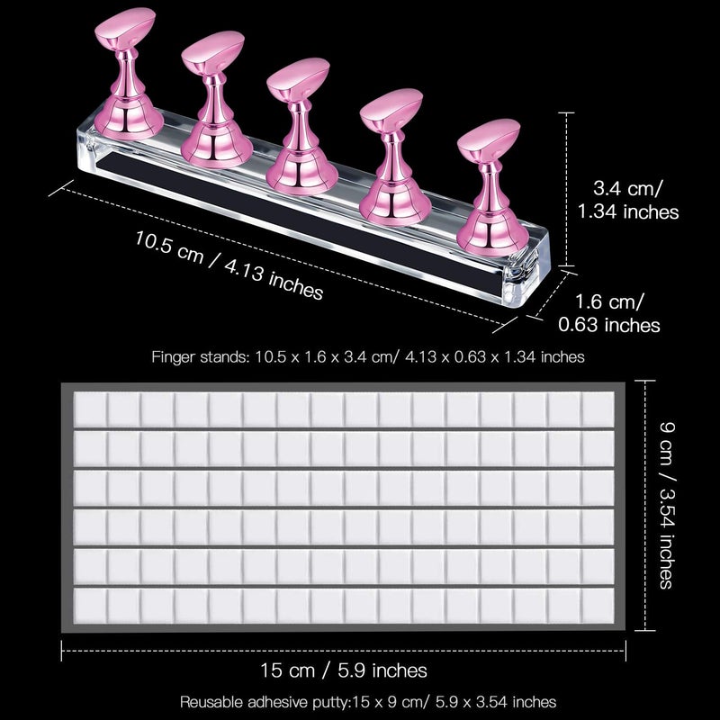 Blulu 2 Set Nail Stand for Painting Press Nail Holder Acrylic Magnetic Tips Training Fingernail Display Stands DIY Crystal Holders and 96 Pieces White Reusable Adhesive Putty(Metal Pink) - Image 4