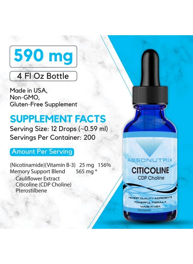 Absonutrix Citicoline 590 mg, 4 Oz Bottle, 200 Servings, Made in USA, Quick Absorption, Quality Potent Ingredients, Non-GMO, GMP Certified, Cruelty-Free Products - Image 2
