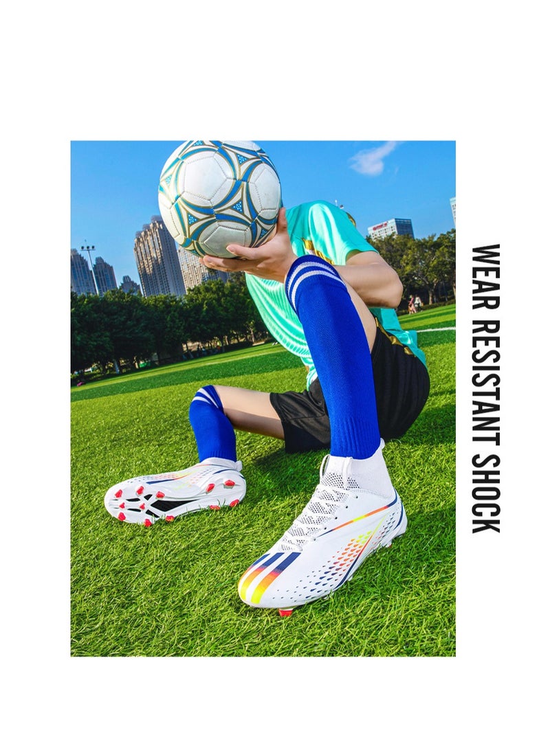 xozgdovg Spike sneakers TF training shoes Football shoes non-slip(Spike bright white)  - Image 3