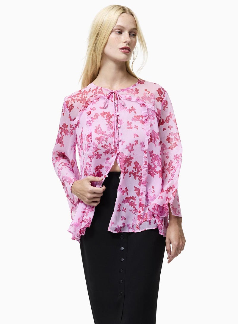 French Connection Isla Hallie Crinkle Tie Neck Top - Image 1