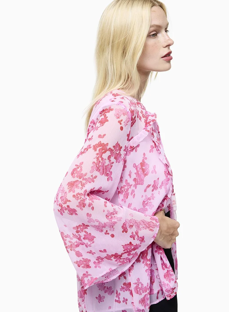 French Connection Isla Hallie Crinkle Tie Neck Top