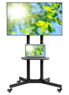 Gogoya Mobile TV Stand with Height Adjustable Mount on Lockable Wheels for 32-75 Inch Flat and Curved Screens, Including a Removable Shelf for A/V Equipment and Laptops,Black  - Image 1
