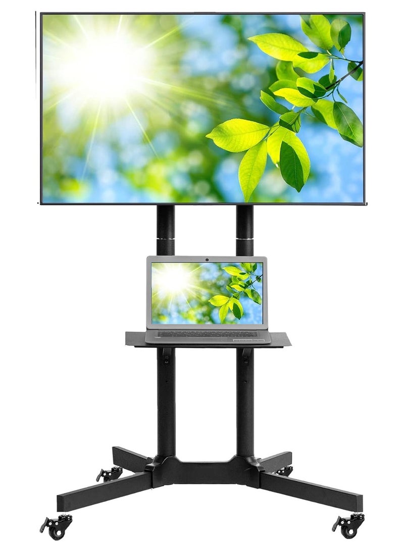 Gogoya Mobile TV Stand with Height Adjustable Mount on Lockable Wheels for 32-75 Inch Flat and Curved Screens, Including a Removable Shelf for A/V Equipment and Laptops,Black  - Image 1