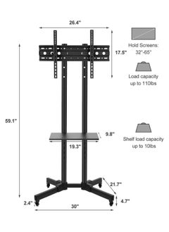 Gogoya Mobile TV Stand with Height Adjustable Mount on Lockable Wheels for 32-75 Inch Flat and Curved Screens, Including a Removable Shelf for A/V Equipment and Laptops,Black  - Image 2
