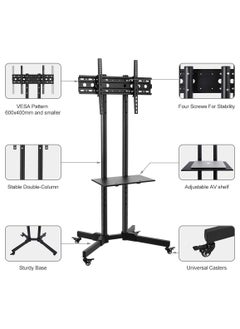 Gogoya Mobile TV Stand with Height Adjustable Mount on Lockable Wheels for 32-75 Inch Flat and Curved Screens, Including a Removable Shelf for A/V Equipment and Laptops,Black  - Image 4