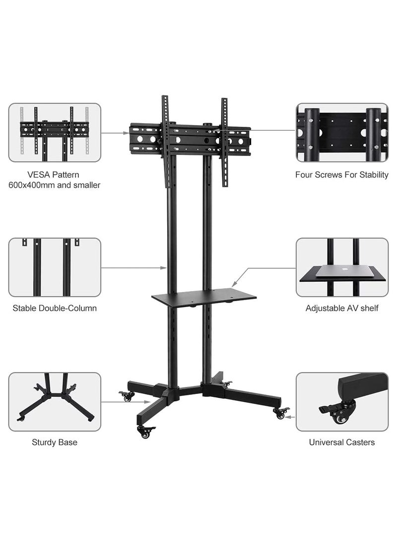 Gogoya Mobile TV Stand with Height Adjustable Mount on Lockable Wheels for 32-75 Inch Flat and Curved Screens, Including a Removable Shelf for A/V Equipment and Laptops,Black  - Image 4