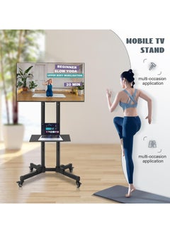 Gogoya Mobile TV Stand with Height Adjustable Mount on Lockable Wheels for 32-75 Inch Flat and Curved Screens, Including a Removable Shelf for A/V Equipment and Laptops,Black  - Image 3