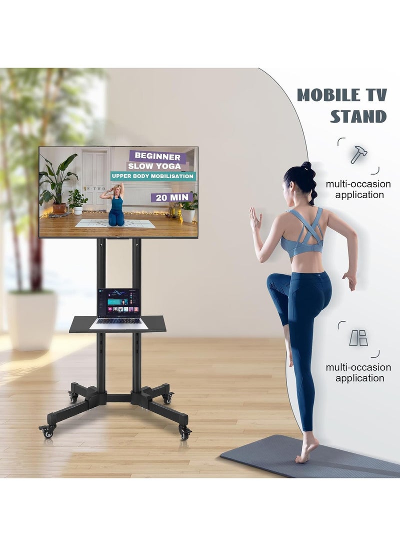 Gogoya Mobile TV Stand with Height Adjustable Mount on Lockable Wheels for 32-75 Inch Flat and Curved Screens, Including a Removable Shelf for A/V Equipment and Laptops,Black  - Image 3
