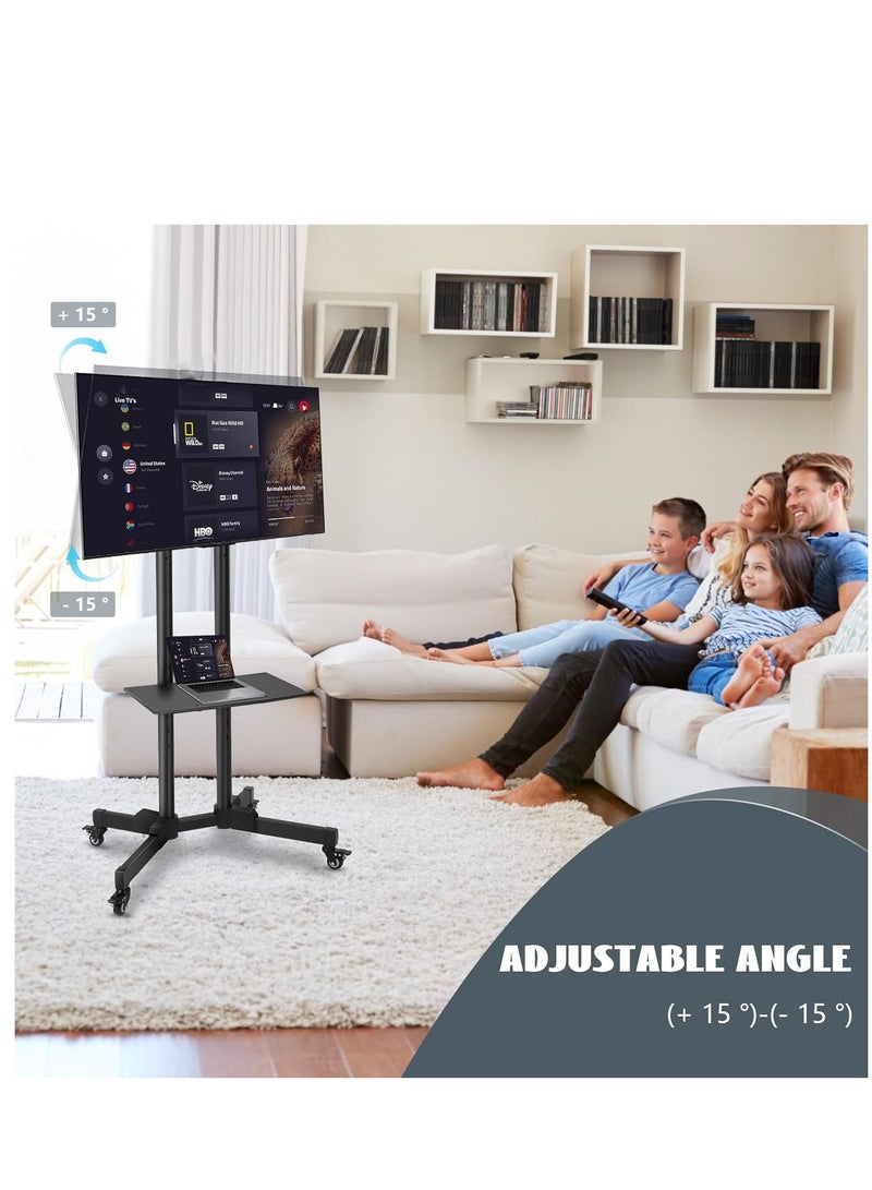 Gogoya Mobile TV Stand with Height Adjustable Mount on Lockable Wheels for 32-75 Inch Flat and Curved Screens, Including a Removable Shelf for A/V Equipment and Laptops,Black  - Image 5