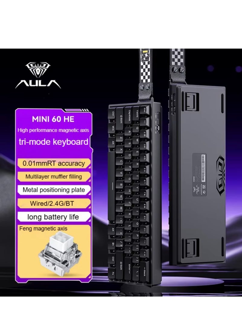 AULA MINI 60HE Magnetic Switch Keyboard Tri-mode  Rapid Trigger 8K Return Esports Gamer Customize RGB Mechanical Gaming Keyboard (Standard-Black) - Image 1