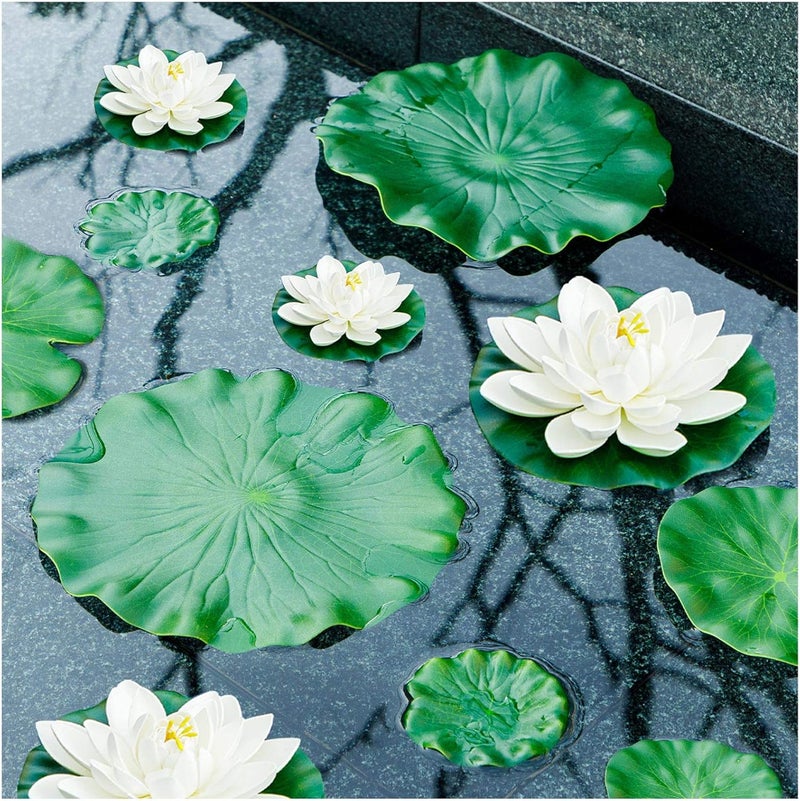 FFNIU Lily Pad for Ponds, 9 PCS Artificial Lotus, Realistic Water Floating Foam Lotuses Fake Lily Pad for Home Garden Patio Pond - Image 3