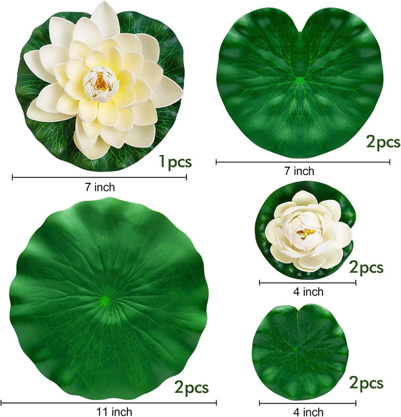 FFNIU Lily Pad for Ponds, 9 PCS Artificial Lotus, Realistic Water Floating Foam Lotuses Fake Lily Pad for Home Garden Patio Pond - Image 5