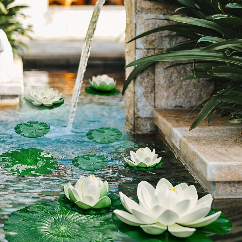 FFNIU Lily Pad for Ponds, 9 PCS Artificial Lotus, Realistic Water Floating Foam Lotuses Fake Lily Pad for Home Garden Patio Pond - Image 2