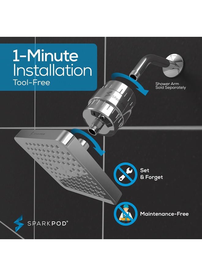 SparkPod Luxury Filtered Shower Head Set 23 Stage Shower Filter - Reduces Chlorine and Heavy Metals - High Pressure Showerhead Filter (6" Square, Luxury Polished Chrome) - Image 5