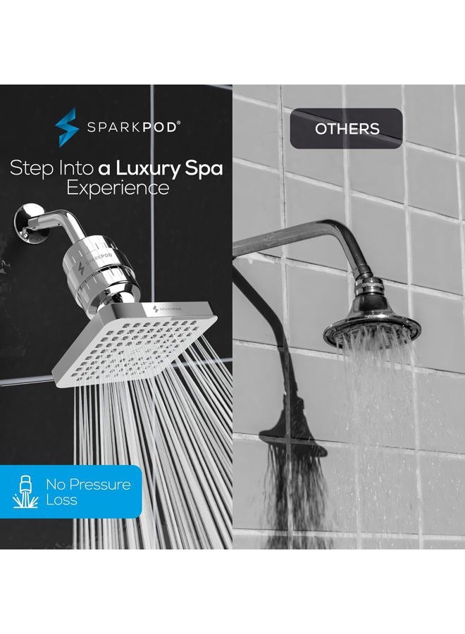 SparkPod Luxury Filtered Shower Head Set 23 Stage Shower Filter - Reduces Chlorine and Heavy Metals - High Pressure Showerhead Filter (6" Square, Luxury Polished Chrome) - Image 4