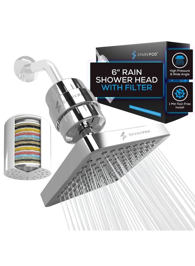SparkPod Luxury Filtered Shower Head Set 23 Stage Shower Filter - Reduces Chlorine and Heavy Metals - High Pressure Showerhead Filter (6" Square, Luxury Polished Chrome) - Image 1