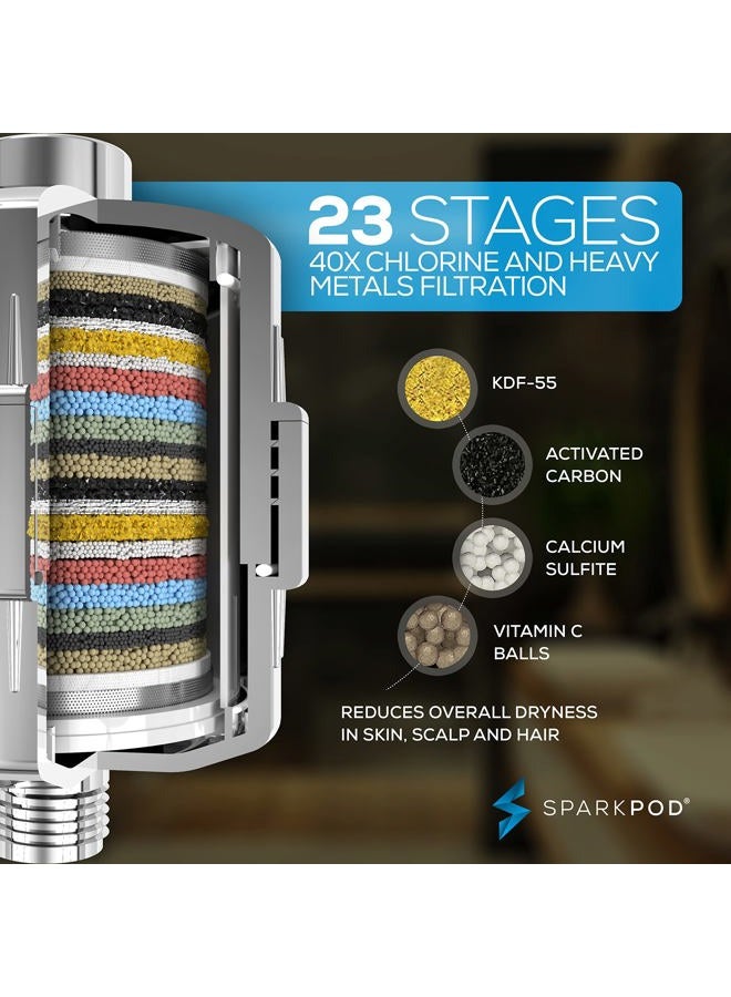 SparkPod Luxury Filtered Shower Head Set 23 Stage Shower Filter - Reduces Chlorine and Heavy Metals - High Pressure Showerhead Filter (6" Square, Luxury Polished Chrome) - Image 2