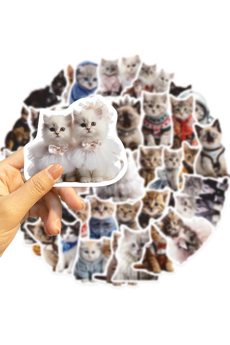 قوس قزح أورينبو 50 قطعة من ملصقات القطط المضحكة للأطفال على شكل حيوانات كرتونية جميلة، ملصقات فينيل عصرية مقاومة للماء لزجاجة المياه وحافظة السفر والهاتف وسجل القصاصات والغيتار - Image 3