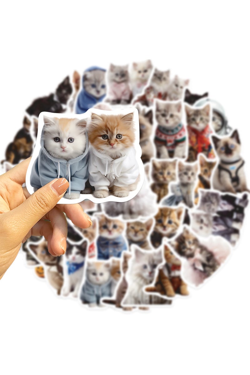 قوس قزح أورينبو 50 قطعة من ملصقات القطط المضحكة للأطفال على شكل حيوانات كرتونية جميلة، ملصقات فينيل عصرية مقاومة للماء لزجاجة المياه وحافظة السفر والهاتف وسجل القصاصات والغيتار - Image 2