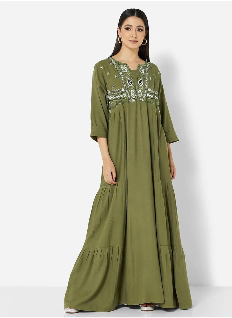 HANA & SARA CLASSIC THREEFORTH SLEEVES WITH WESTERN CUT ARABIC JALABIYA