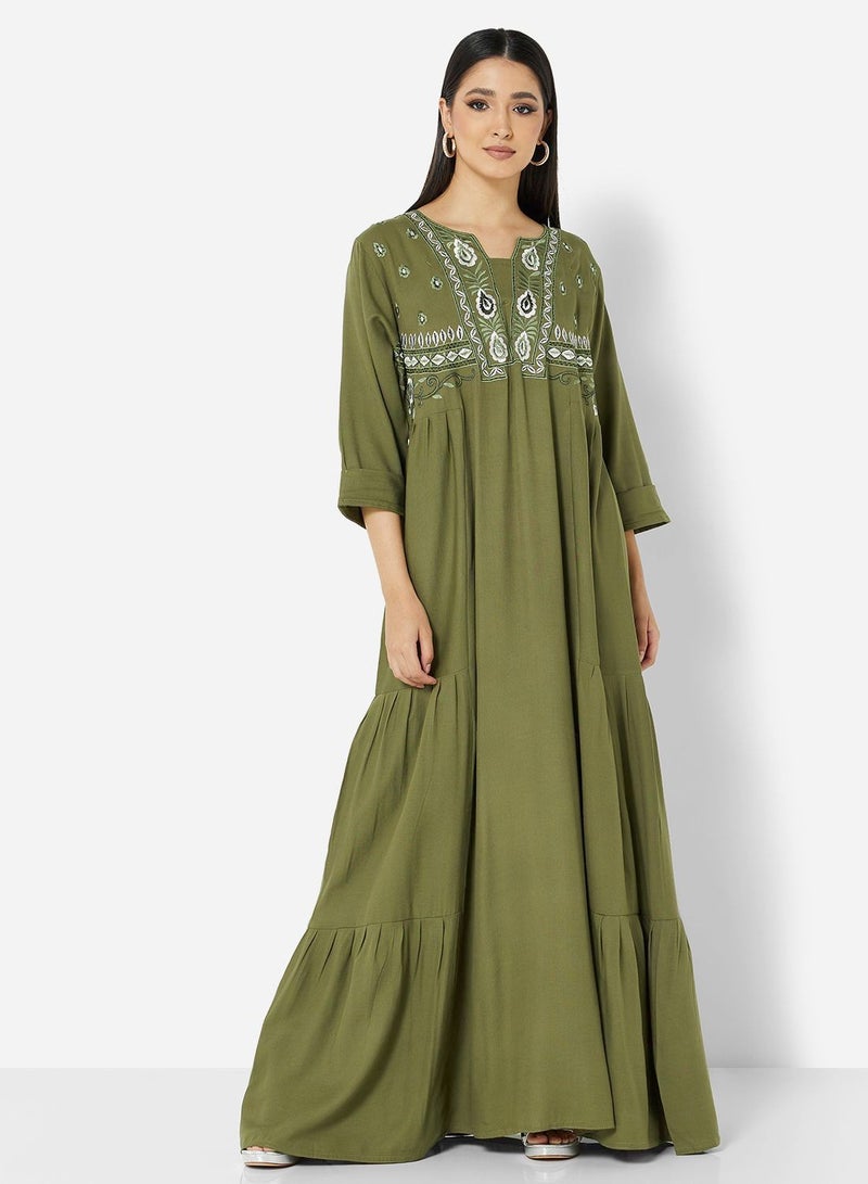 HANA & SARA CLASSIC THREEFORTH SLEEVES WITH WESTERN CUT ARABIC JALABIYA - Image 1