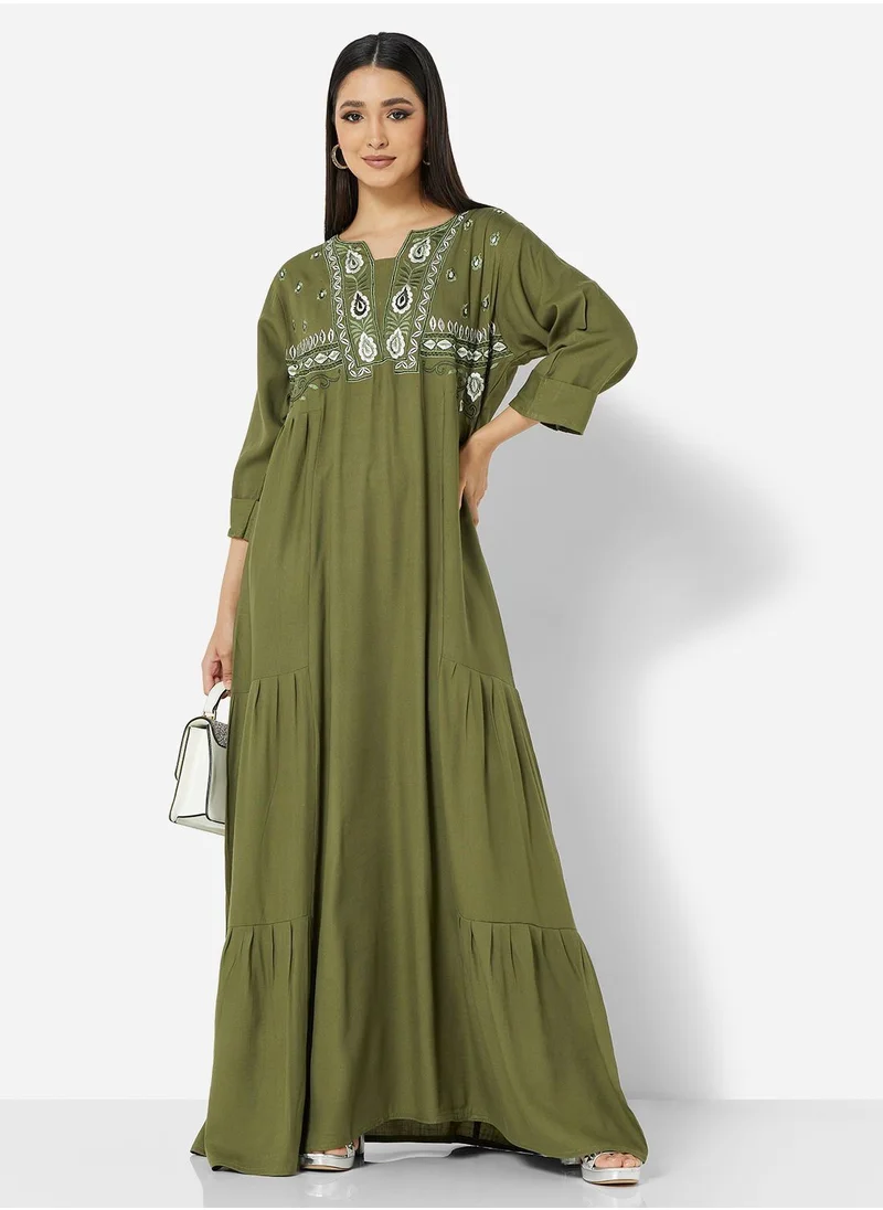 HANA & SARA CLASSIC THREEFORTH SLEEVES WITH WESTERN CUT ARABIC JALABIYA