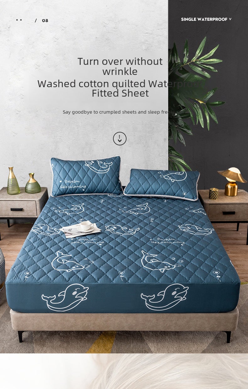 New Sanding Cotton Waterproof Bed Hat Single-Piece Simmons Protective Cover Solid Color Waterproof Breathable Thick Bedspread - Image 5