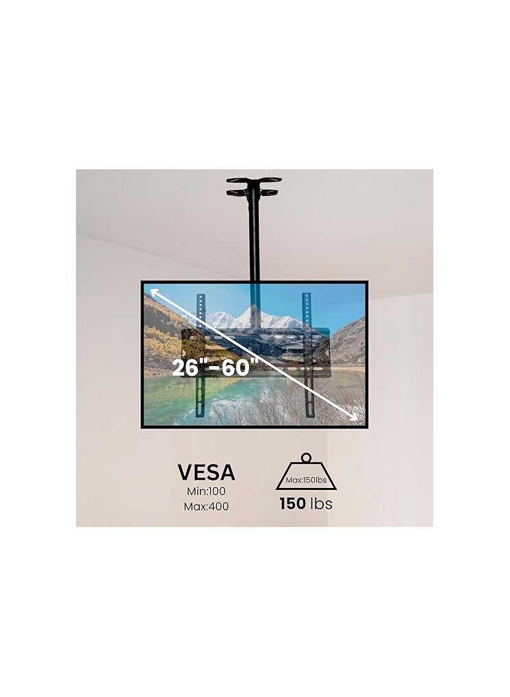 حامل تلفزيون سقفي – قاعدة قابلة للتعديل للشاشات من 26 إلى 60 بوصة – تصميم متين وموفر للمساحة - Image 3