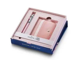 Sheaffer Sheaffer Gift Set - EIP Sentinel 321 Pink Matte Finish Ballpoint Pen with Chrome Trims and Full-Grain Leather Credit Card Holder