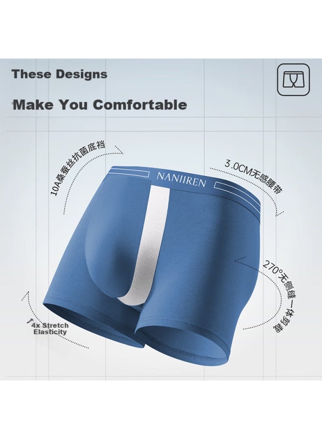 Nanjiren Men's Cotton Underwear With Antibacterial Mulberry Silk Crotch Flat-angle Men's Four-corner Shorts 4-pack M - Image 4